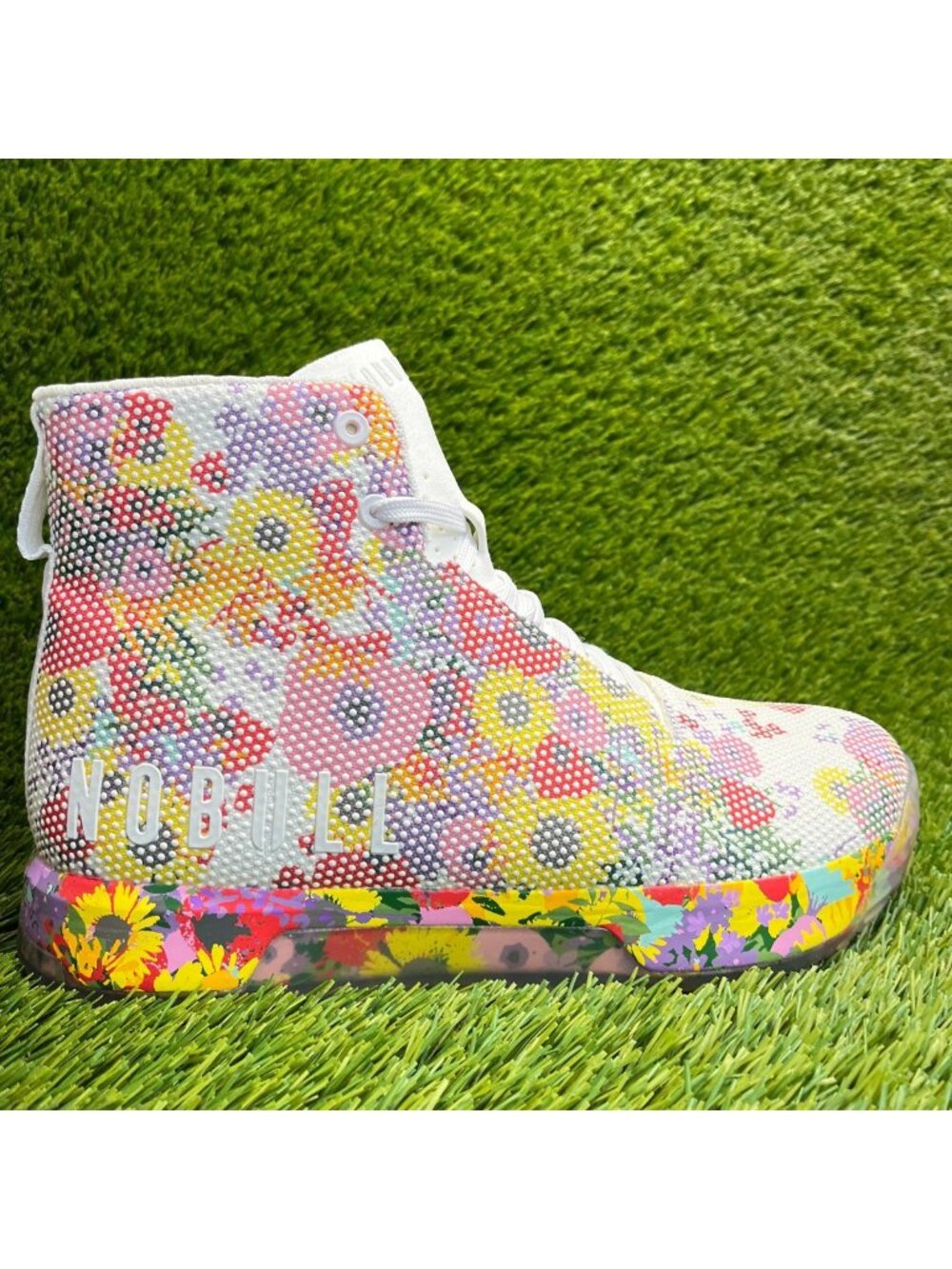 Nobull SF Trainer+ High Mens Size 9.5 White Pink Yellow Athletic Shoes Sneakers